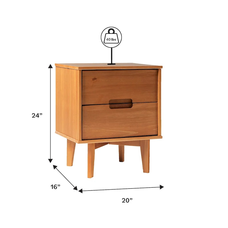 Table de chevet à 2 tiroirs en bois massif style Mid-Century