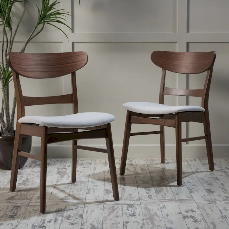 Chaise de salle à manger capitonnée en bois d'hévéa, style moderne du milieu du siècle