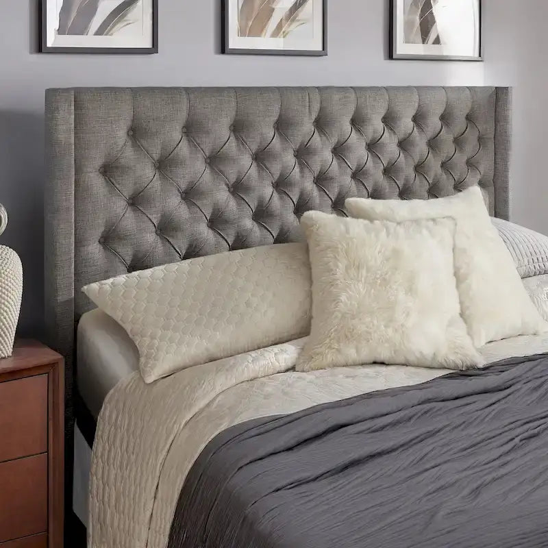 Tête de lit Detmold King en tissu de lin capitonné avec ailes