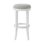 Tabouret de bar pivotant sans dossier en bois blanc avec siège en tissu gris