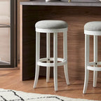 Tabouret de bar pivotant sans dossier en bois blanc avec siège en tissu gris