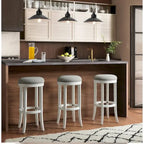 Tabouret de bar pivotant sans dossier en bois blanc avec siège en tissu gris