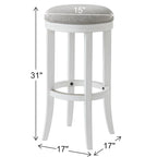 Tabouret de bar pivotant sans dossier en bois blanc avec siège en tissu gris