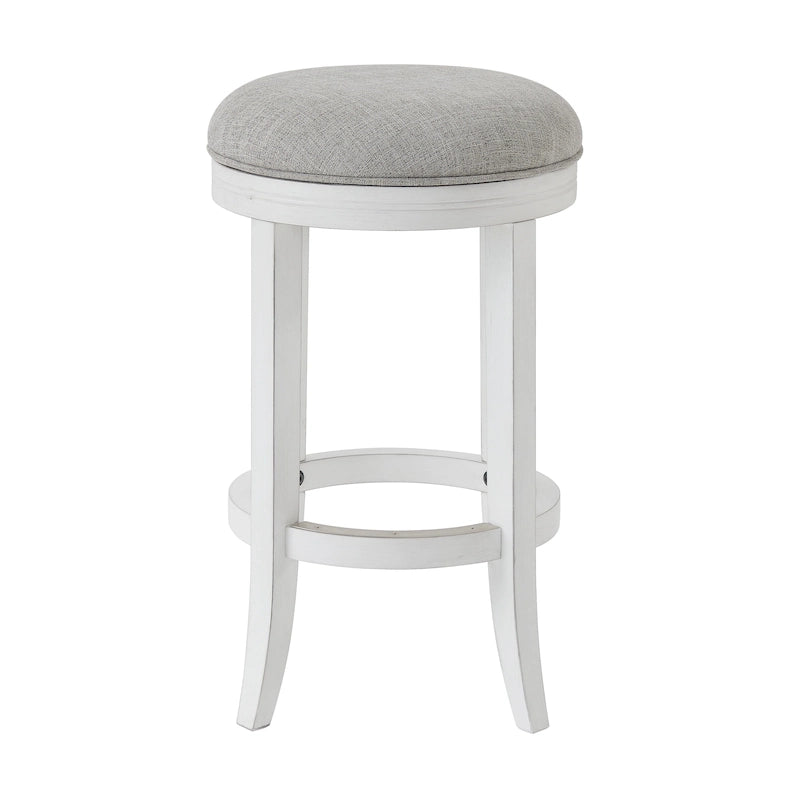 Tabouret de bar pivotant sans dossier en bois blanc avec siège en tissu gris