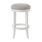Tabouret de bar pivotant sans dossier en bois blanc avec siège en tissu gris