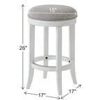 Tabouret de bar pivotant sans dossier en bois blanc avec siège en tissu gris