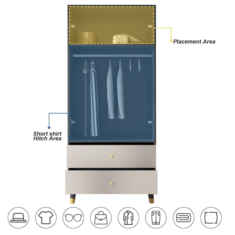 70.9H Armoires et Penderies Deux Tiroirs Rangement Suspendu Placard