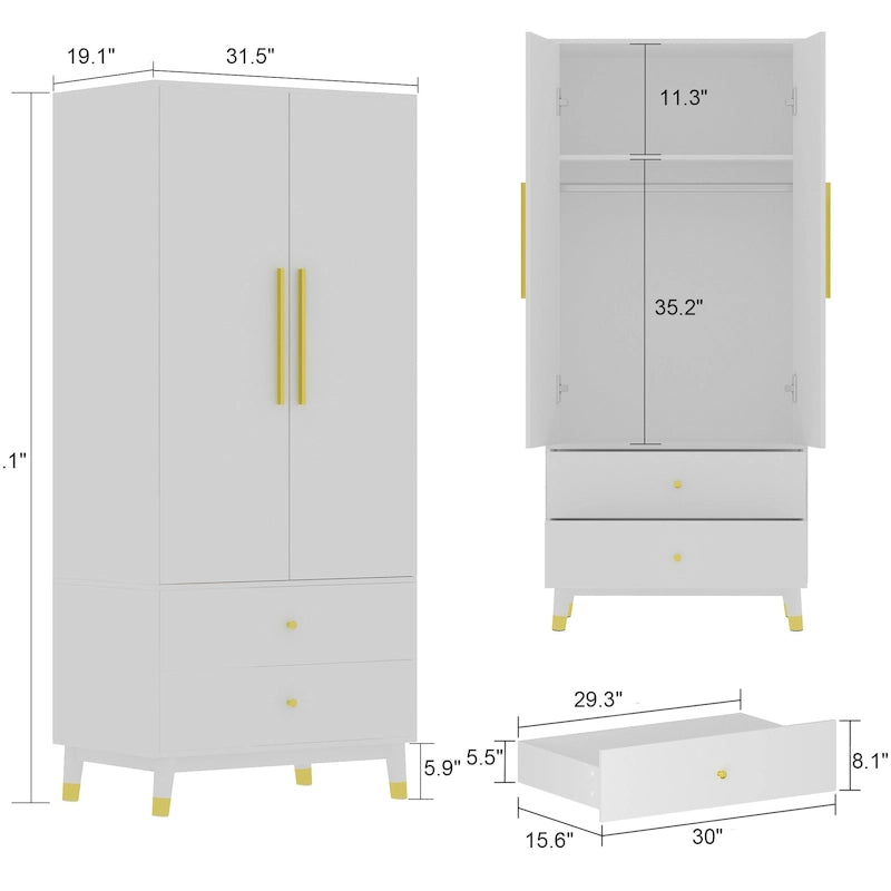 70.9H Armoires et Penderies Deux Tiroirs Rangement Suspendu Placard
