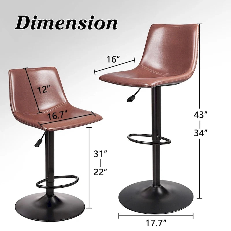 Tabouret de bar à hauteur de comptoir pivotant, réglable en hauteur, avec dossier