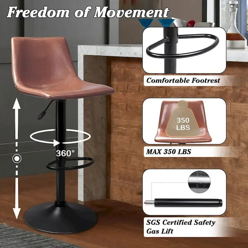 Tabouret de bar à hauteur de comptoir pivotant, réglable en hauteur, avec dossier