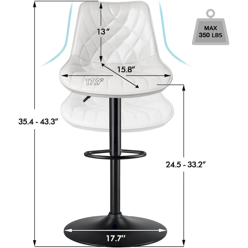 Tabouret de bar à hauteur de comptoir pivotant, réglable en hauteur, avec dossier