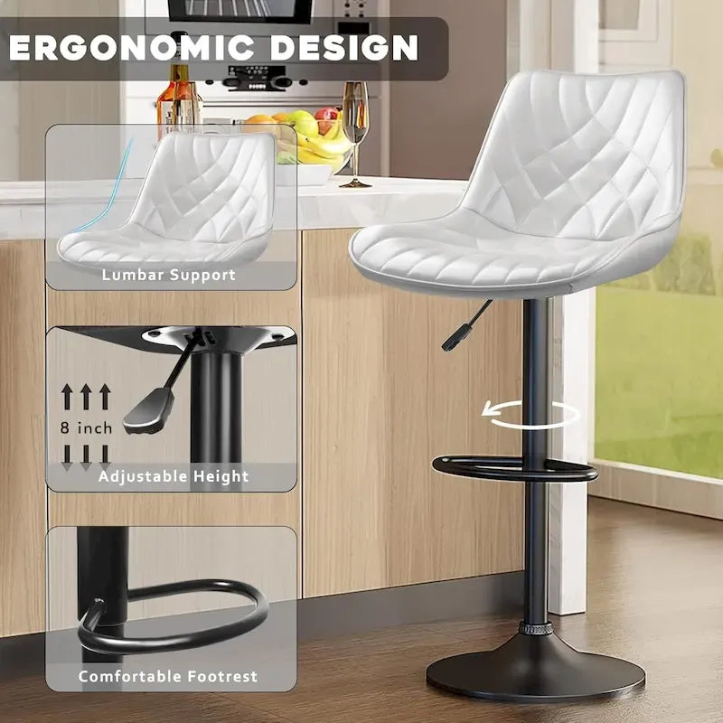 Tabouret de bar à hauteur de comptoir pivotant, réglable en hauteur, avec dossier