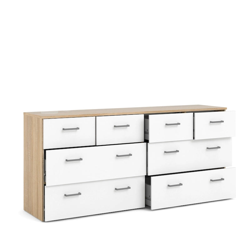 Commode double 8 tiroirs chêne et blanc