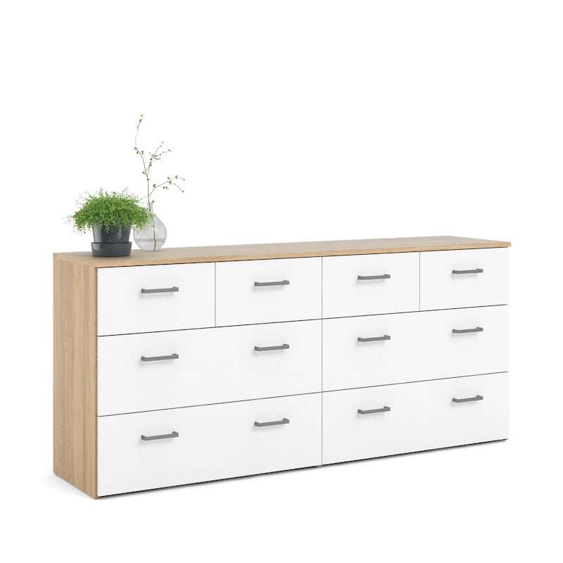Commode double 8 tiroirs chêne et blanc