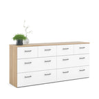 Commode double 8 tiroirs chêne et blanc