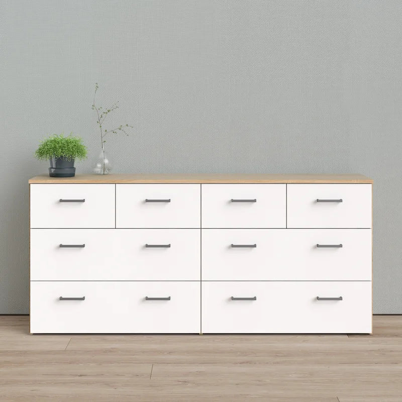 Commode double 8 tiroirs chêne et blanc