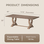 Table de salle à manger extensible rustique en bois de 90 pouces
