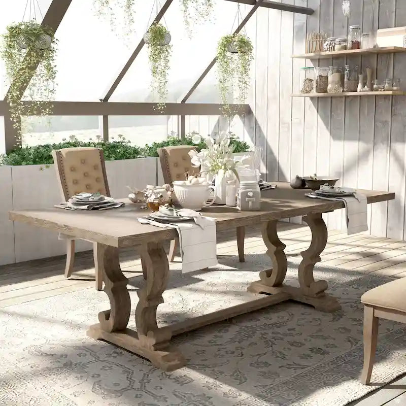 Table de salle à manger extensible rustique en bois de 90 pouces