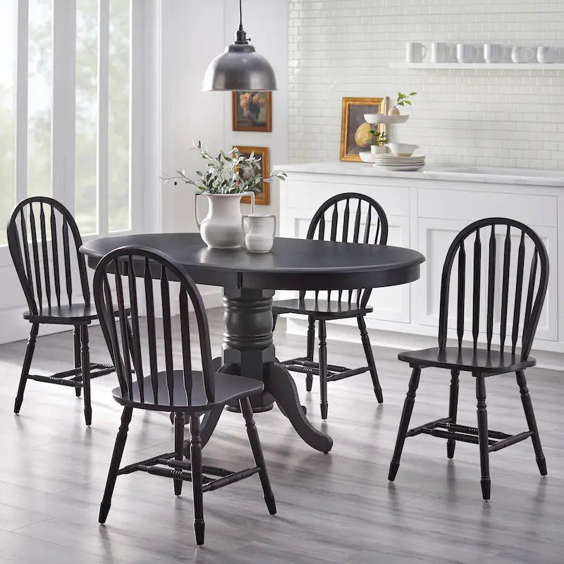 Table et chaises de salle à manger en bois massif de style ferme avec rallonge