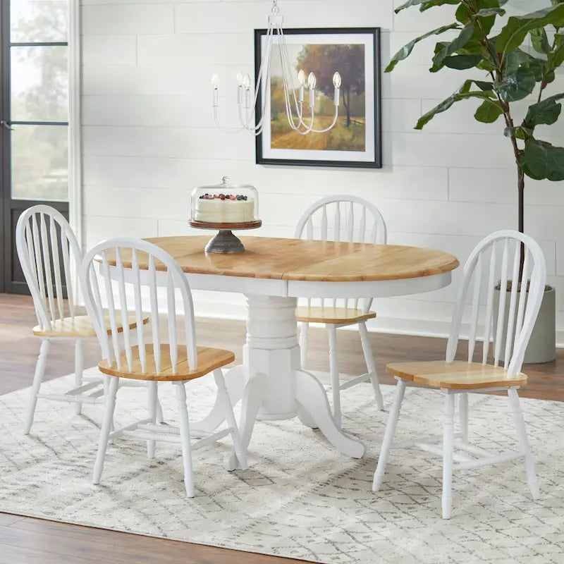 Table et chaises de salle à manger en bois massif de style ferme avec rallonge