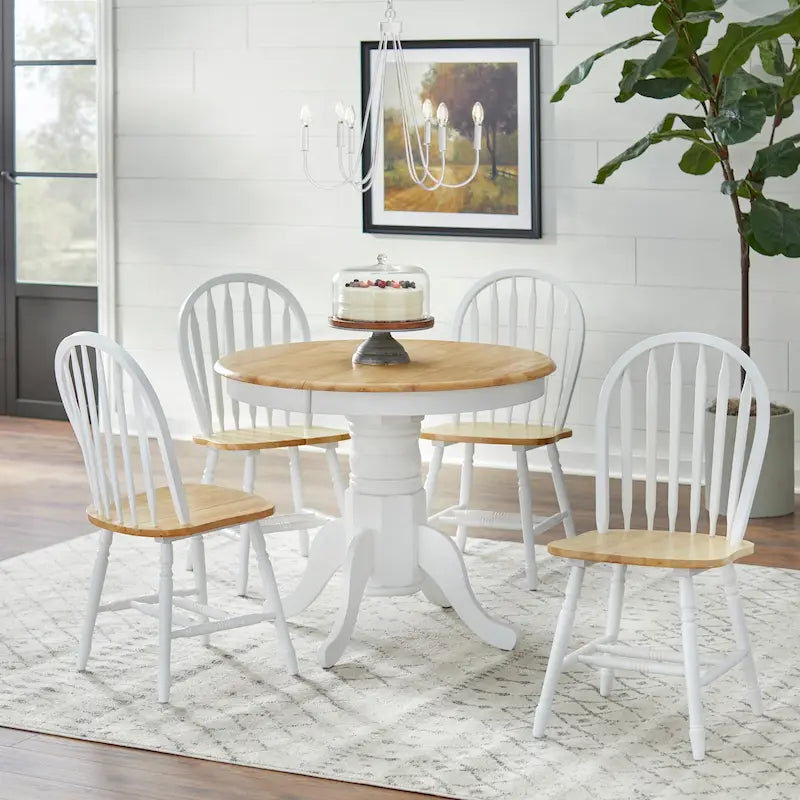 Table et chaises de salle à manger en bois massif de style ferme avec rallonge