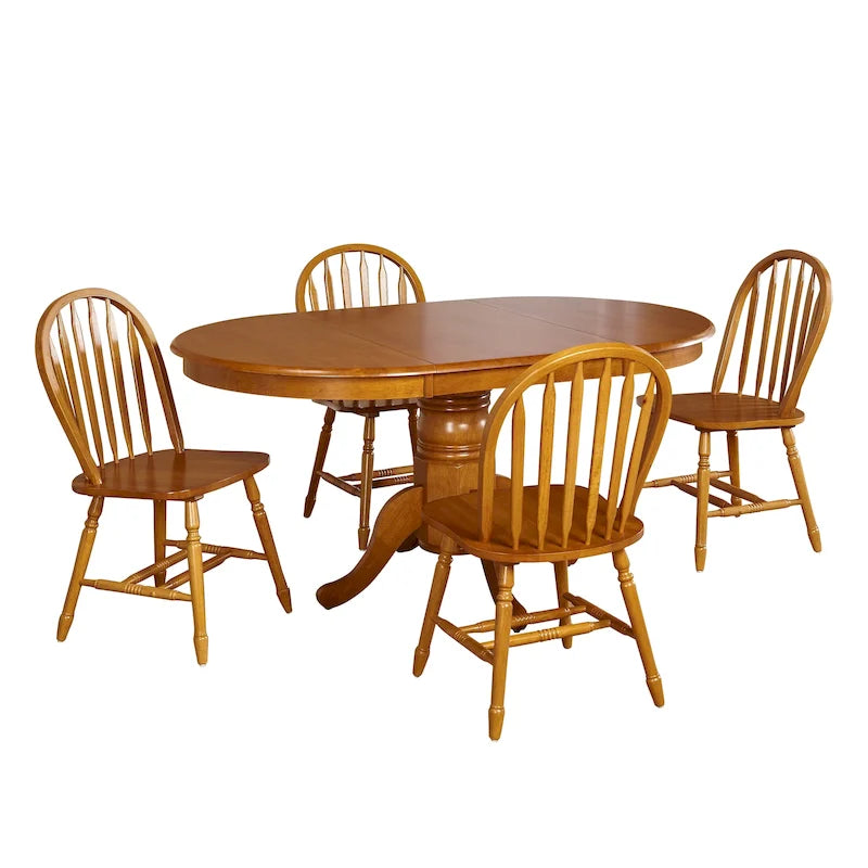 Table et chaises de salle à manger en bois massif de style ferme avec rallonge