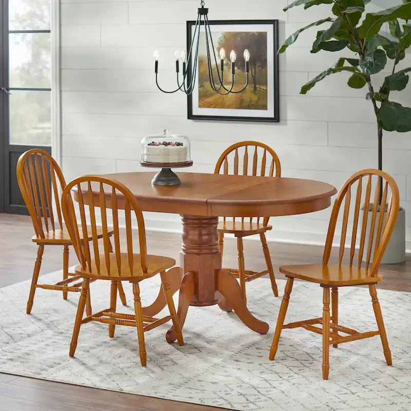 Table et chaises de salle à manger en bois massif de style ferme avec rallonge