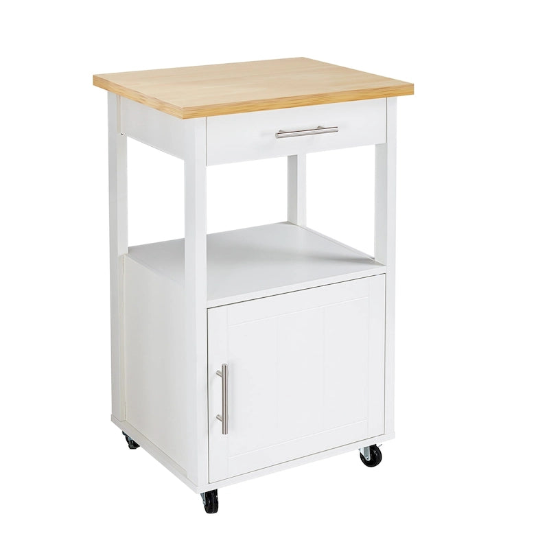 Îlot de cuisine roulant blanc avec rangement et plan de travail