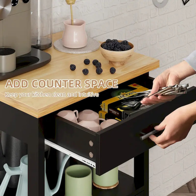 Îlot de cuisine roulant blanc avec rangement et plan de travail