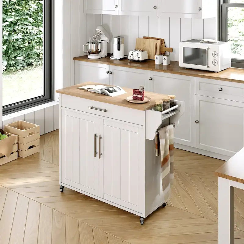 Rolling Kitchen Island with Storage Cabinet