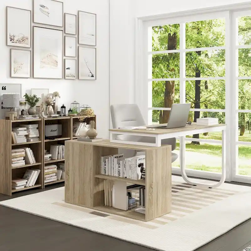 Bureau de direction en L avec 3 tiroirs pour la maison et le bureau