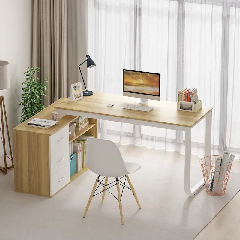 Bureau de direction en L avec 3 tiroirs pour la maison et le bureau