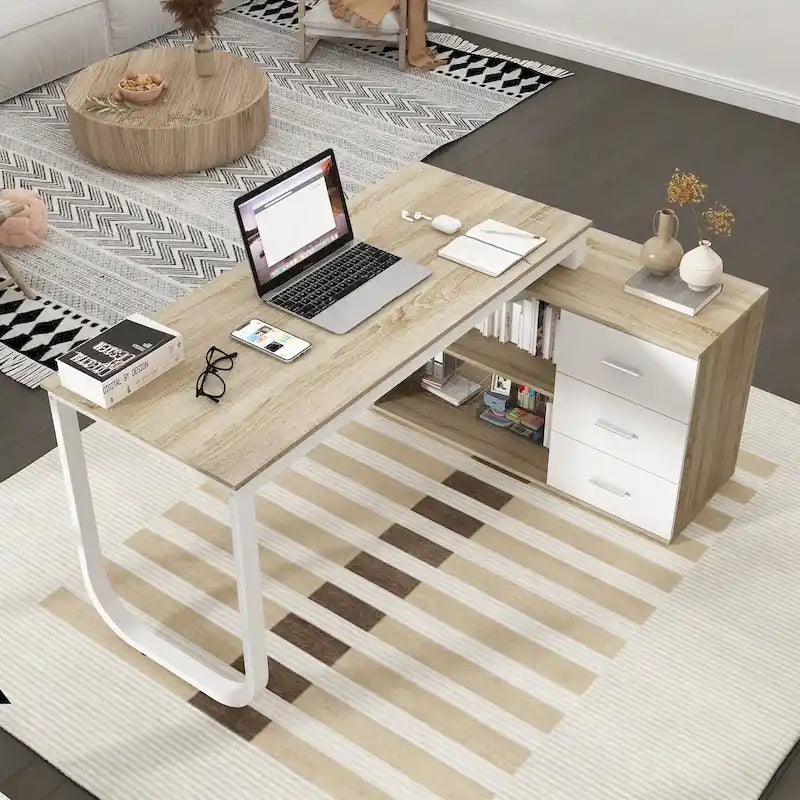 Bureau de direction en L avec 3 tiroirs pour la maison et le bureau