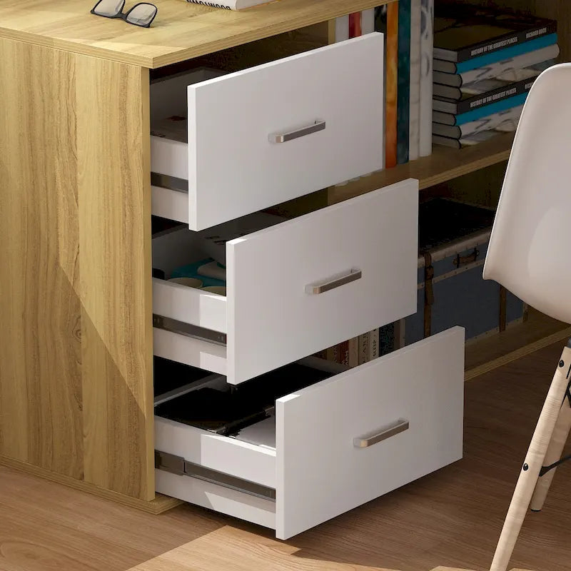 Bureau de direction en L avec 3 tiroirs pour la maison et le bureau