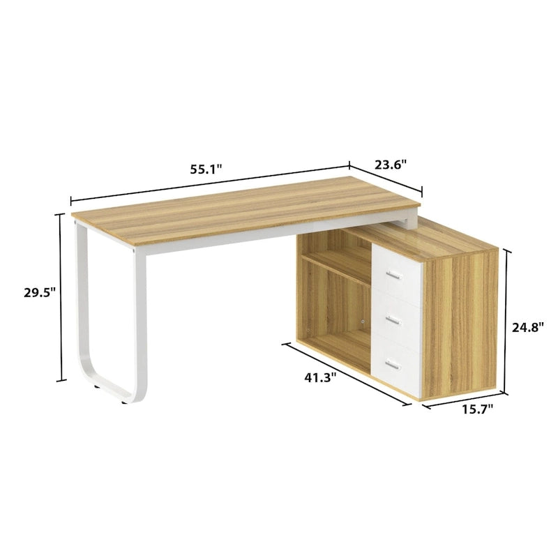 Bureau de direction en L avec 3 tiroirs pour la maison et le bureau
