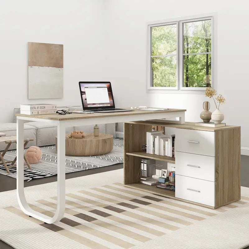 Bureau de direction en L avec 3 tiroirs pour la maison et le bureau
