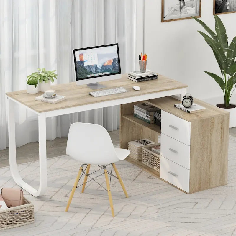 Bureau de direction en L avec 3 tiroirs pour la maison et le bureau
