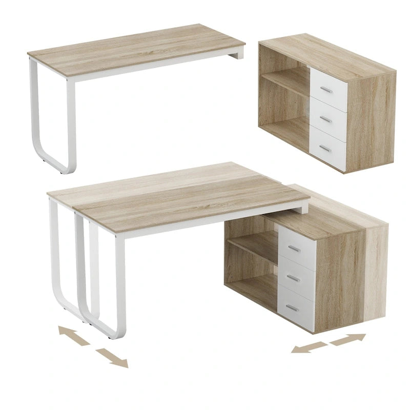 Bureau de direction en L avec 3 tiroirs pour la maison et le bureau
