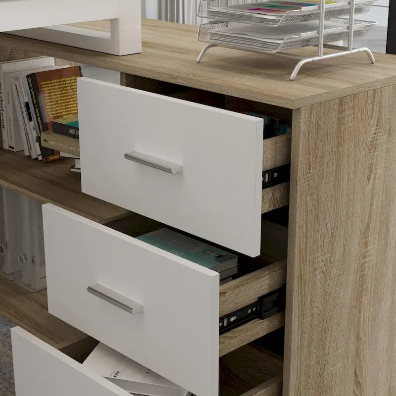 Bureau de direction en L avec 3 tiroirs pour la maison et le bureau