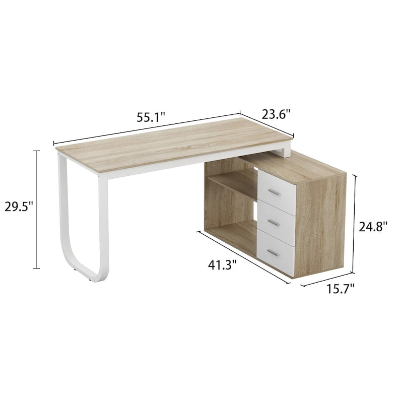 Bureau de direction en L avec 3 tiroirs pour la maison et le bureau