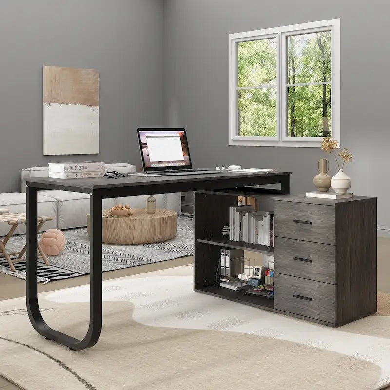 Bureau de direction en L avec 3 tiroirs pour la maison et le bureau