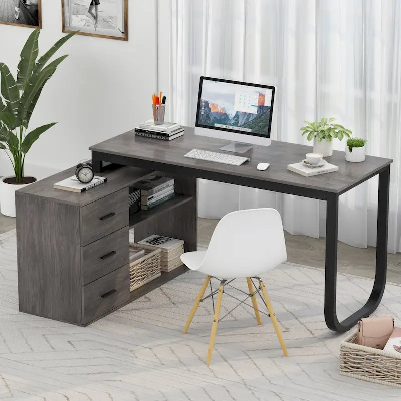 Bureau de direction en L avec 3 tiroirs pour la maison et le bureau
