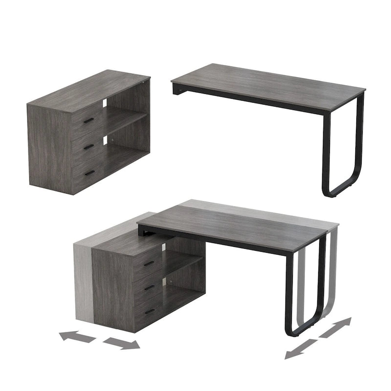 Bureau de direction en L avec 3 tiroirs pour la maison et le bureau
