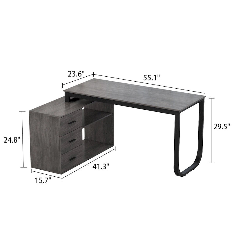 Bureau de direction en L avec 3 tiroirs pour la maison et le bureau
