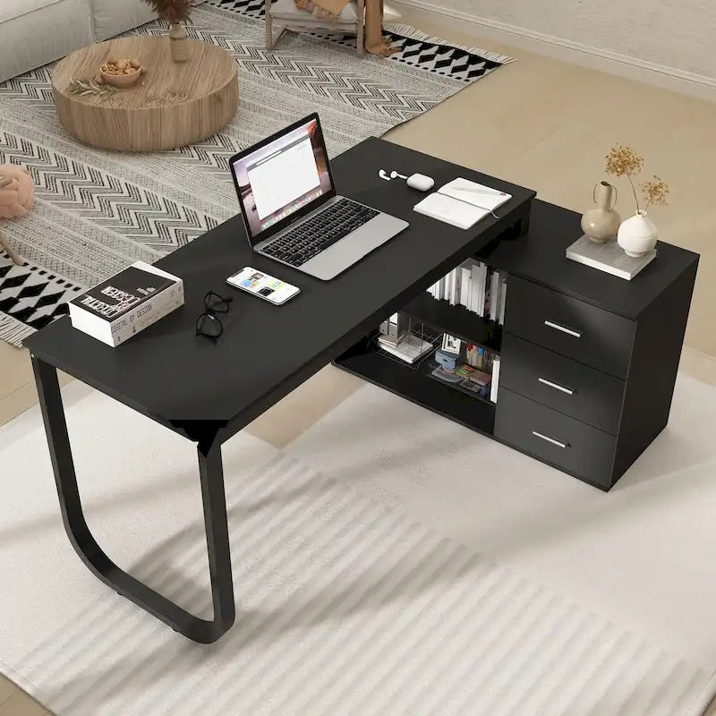 Bureau de direction en L avec 3 tiroirs pour la maison et le bureau