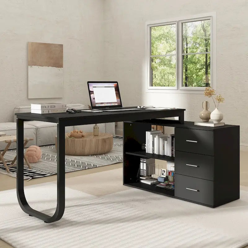 Bureau de direction en L avec 3 tiroirs pour la maison et le bureau