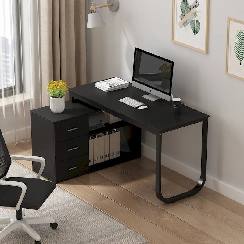 Bureau de direction en L avec 3 tiroirs pour la maison et le bureau