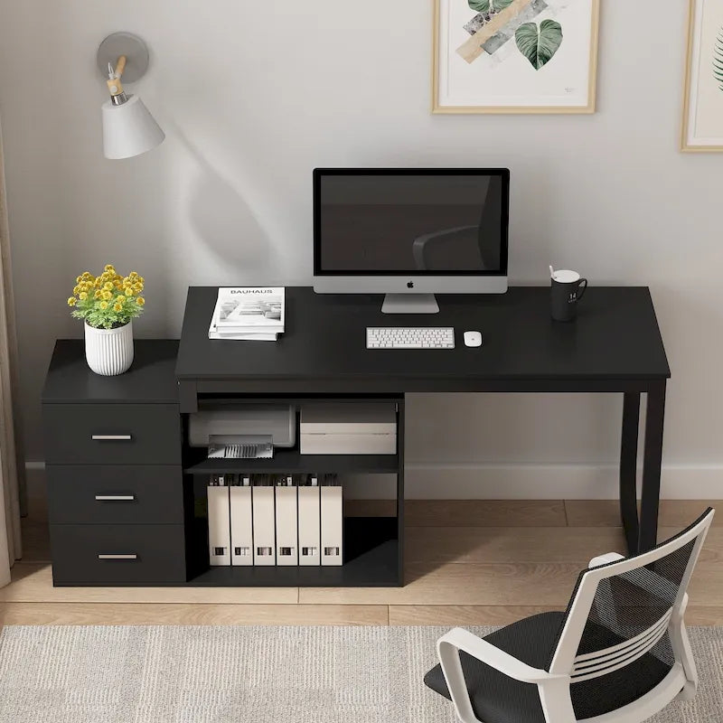 Bureau de direction en L avec 3 tiroirs pour la maison et le bureau