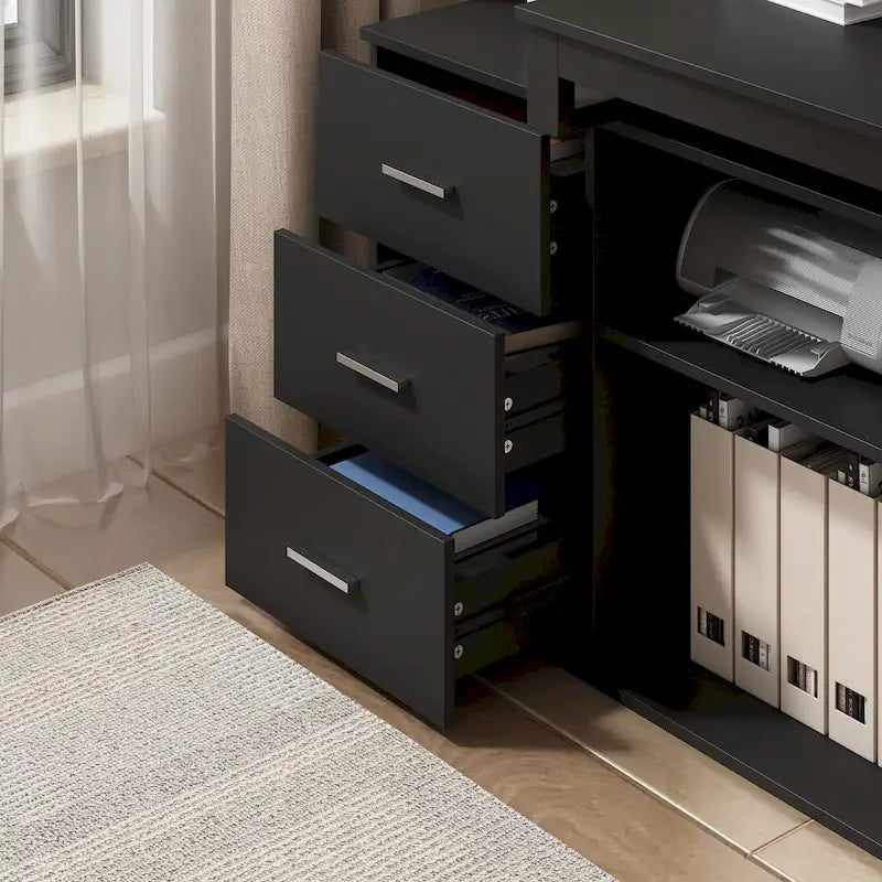 Bureau de direction en L avec 3 tiroirs pour la maison et le bureau