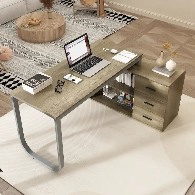 Bureau de direction en L avec 3 tiroirs pour la maison et le bureau